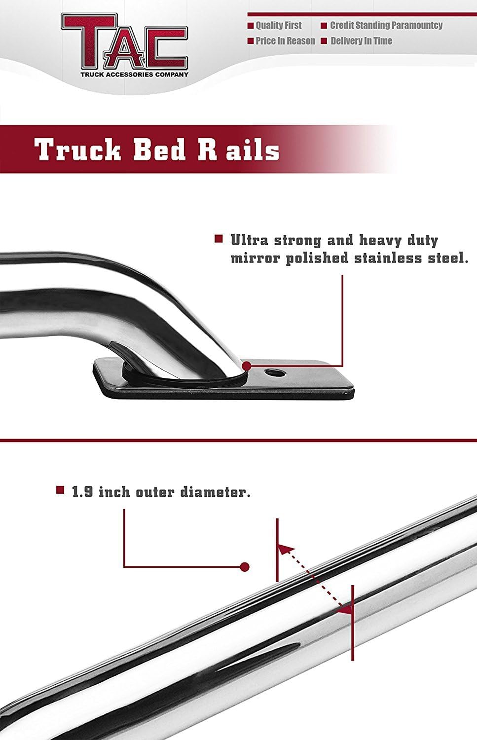 TAC Bed Rails Fit 2014-2025 Chevy Silverado 1500/GMC Sierra 1500 5.5ft Short Bed T304 Stainless Steel Truck Side Rails Off Road Automotive Exterior Accessories (2 Pieces Bed Rails)