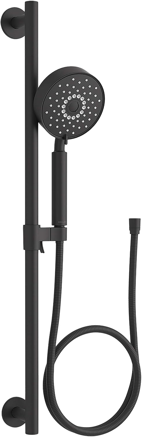 KOHLER 22178-BL Purist 30' Four-Function Handshower Kit, Handheld Showerhead Set with 60' Hose, Slidebar and Slidebar Trim, 2.5 GPM, Matte Black
