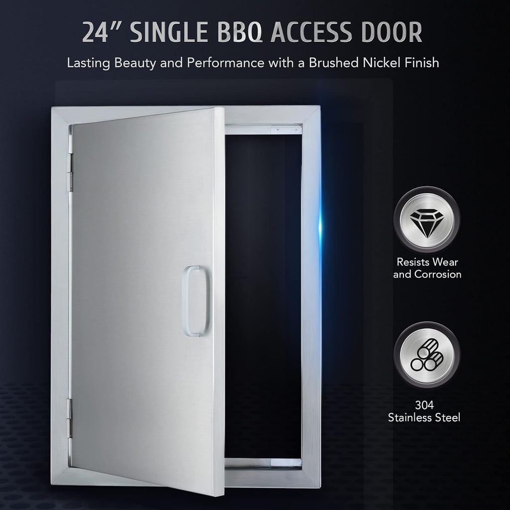 CO-Z Outdoor Kitchen Doors, Weatherproof 304 Stainless Steel Built in Single Access Doors for Outside Kitchen Commercial Grilling Grill BBQ Island Barbeque Station Storage Cabinet (17' x 24')