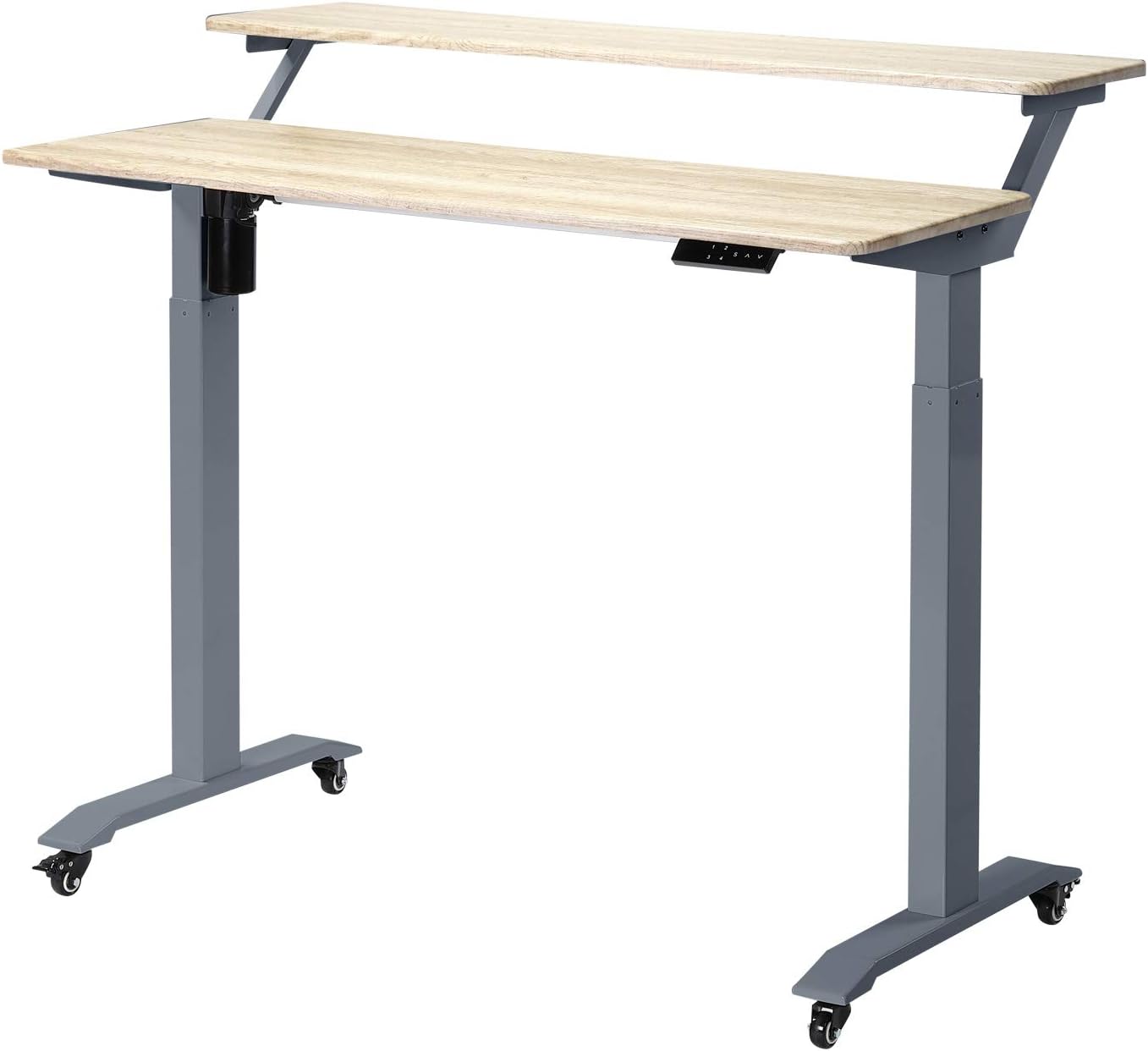 UNICOO Electric Height Adjustable 2-Tier Raising Desk with Wheels, Mobile Standing Desk with Monitor Stand, Ergonomic Adjustable Computer Table, Electric Standing Game Table for Home Office