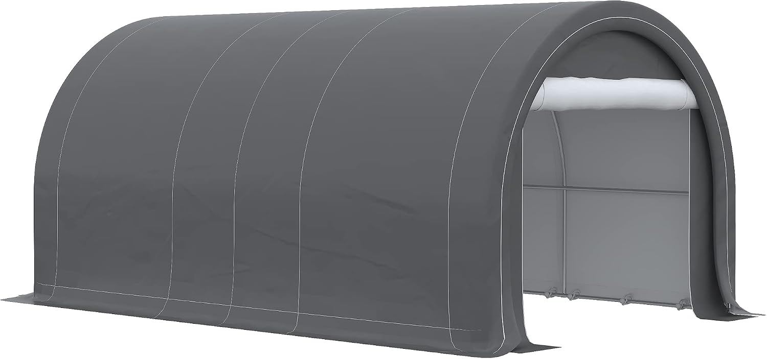 Outsunny 10' x 16' Carport, Heavy Duty Portable Garage Storage Tent with Large Zippered Door, Anti-UV PE Canopy Cover for Car, Truck, Boat, Motorcycle, Bike, Garden Tools, Outdoor Work, Gray