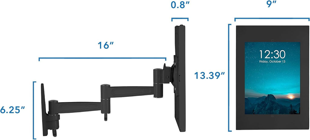 Mount-It! Anti-Theft Tablet Wall Mount with Swing Arm for iPad, iPad Air, iPad Pro | Lockable, Tamper-Proof Design, Full Motion Tilt, Swivel, Rotation, VESA 75x75 for Office, Retail, Black