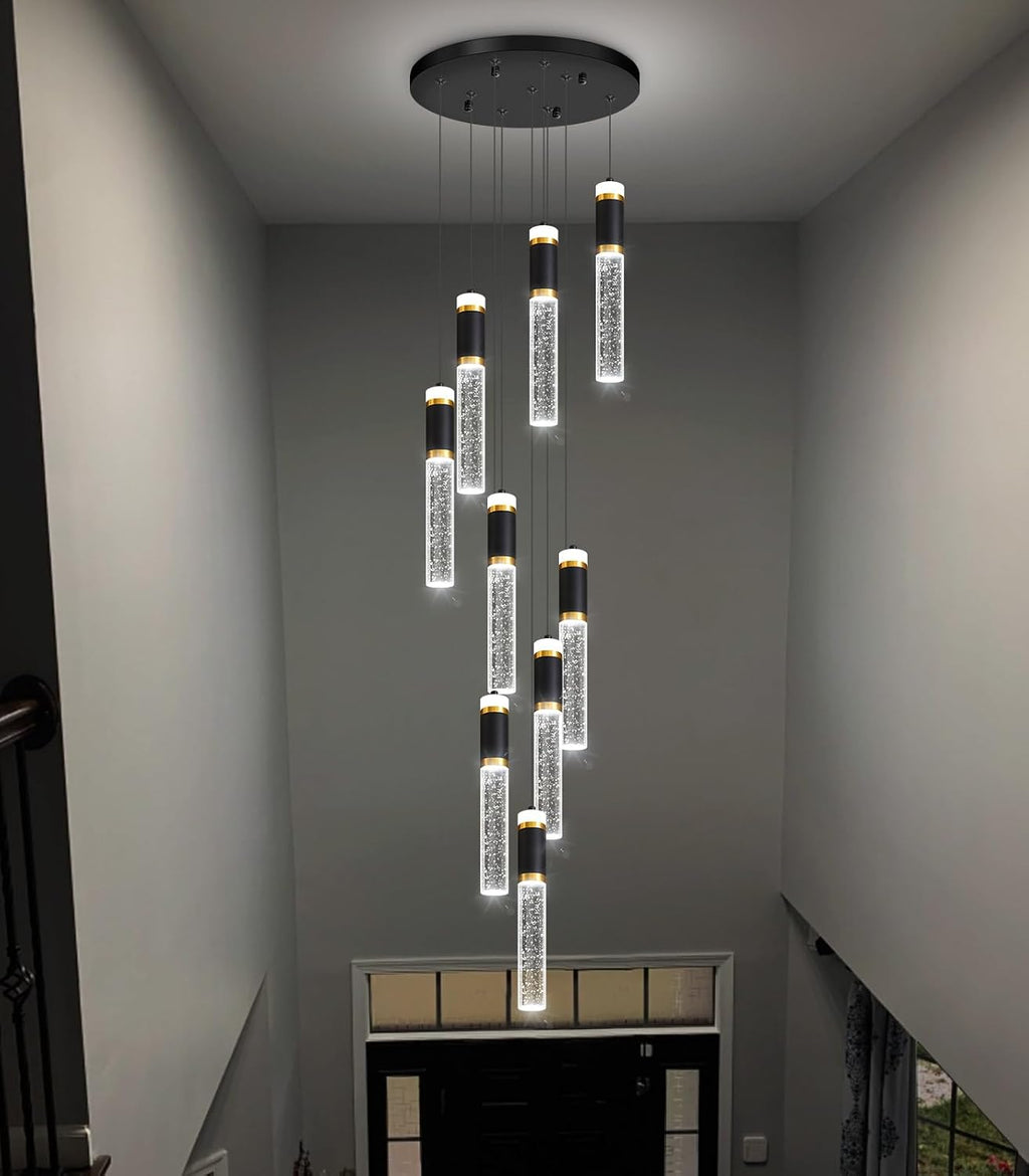 9-Lights Modern Crystal Spiral Chandelier for Staircase High Ceiling Chandeliers Bubble Pendant Lighting Hanging Light Fixture Flush Mount for Foyer Entryway
