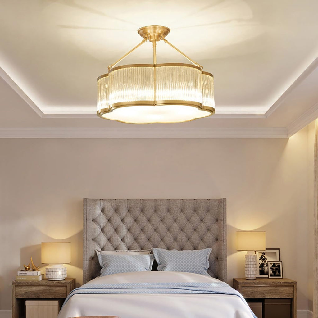 Modern Semi-Flush Ceiling Light Fixture,Decorative Floral Flush Mount Chandelier,Flower Shaped Glass Ceiling Lamp,Close Ceiling Light Fixture for Bedroom Living Room Dining Room