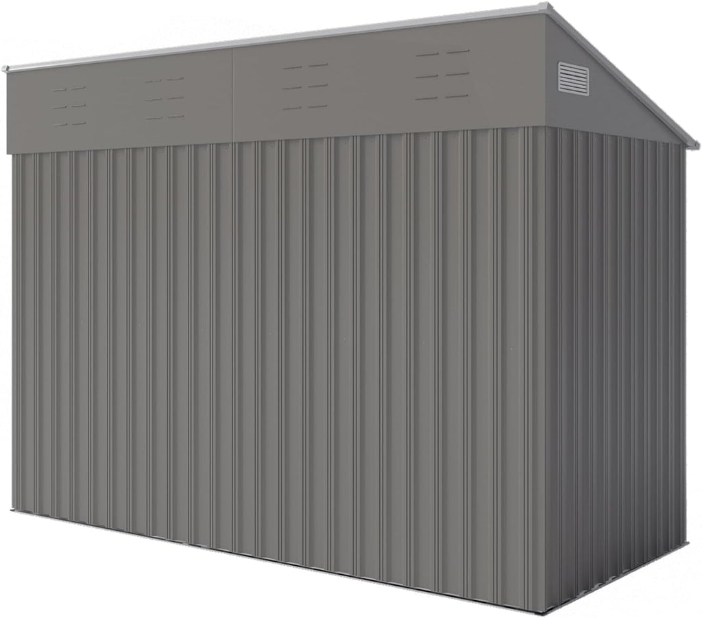 YOPTO 4×8 FT Outdoor Metal Storage Shed,Heavy-Duty Lean to Storage Shed with Lockable Single Side Hinge Door,Waterproof Metal Storage Tool House W/Sloping Roof,Air Vent&Protect Film,for Backyard,Gray