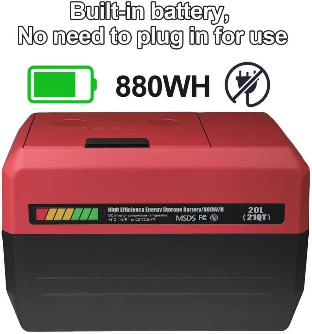 Camping Refrigerator, 21 Quart Portable Car Refrigerator, 0.8KWH Battery Powered Camping Refrigerator, 48+ Hours of Runtime, 12V DC 110-240V AC Rerigerator for Car Travel Camping Road Trip