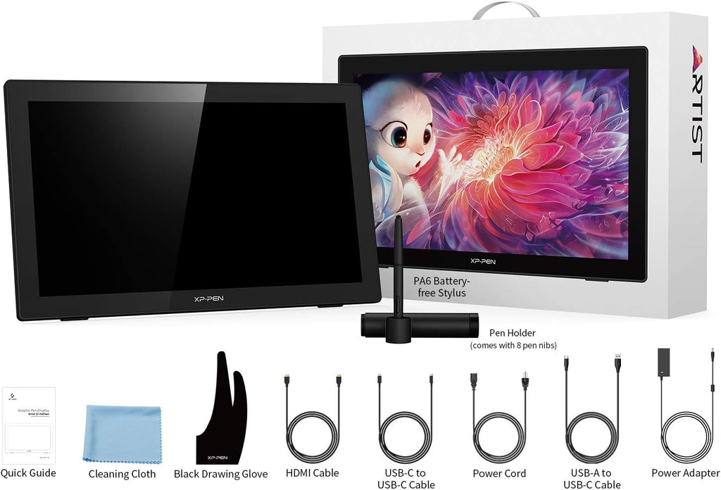 Drawing Tablet with Screen XPPen Artist 22 2nd Computer Graphics Tablet 122% sRGB with Tilt Function Battery-Free Stylus Adjustable Stand, 21.5inch Pen Display Compatible with Windows PC, Mac, Linux