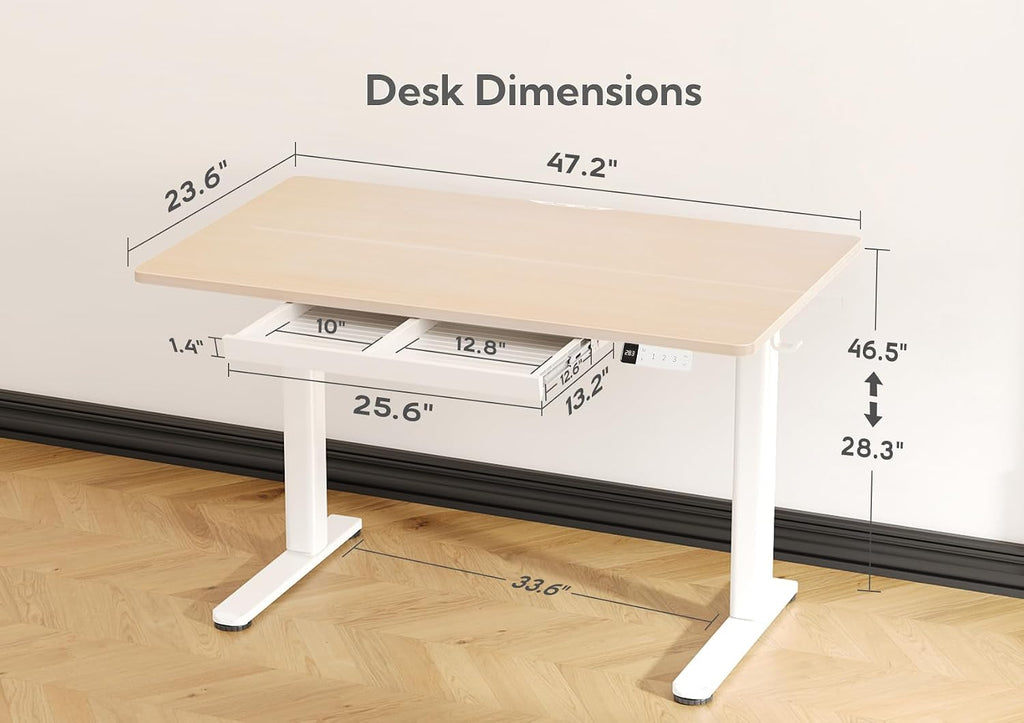 Claiks Standing Desk with Drawers, 48x24 Inch Stand Up Electric Adjustable Height Sit Stand Desk for Computer Workstation, Natural
