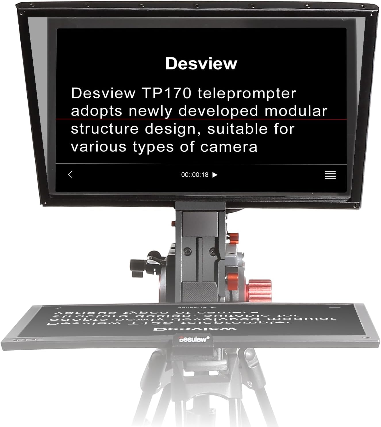 Desview TP170 teleprompter 17 inch High Display Glass Aluminum Alloy Liftable Teleprompter with Remote Control Compatible with ipad DSLR Camcorders Easy Assembly with Carry Case for Video Making