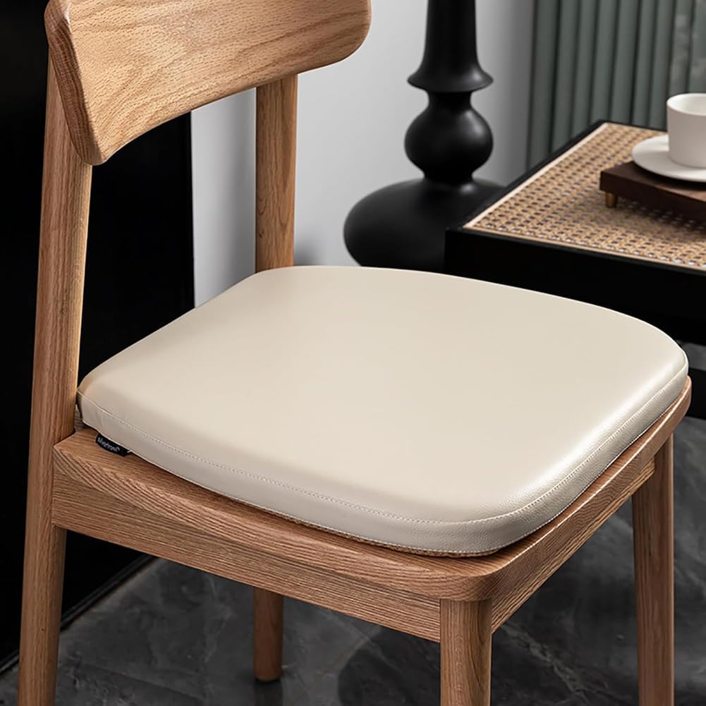 Set of 1/2/4 Memory Foam Dining Chair Cushion PU Leather Seat Cushion,Waterproof Indoor Outdoor Chair Seat Pad Non-Slip U-Shape Seat Cushion with Ties (Beige,16x17inch - 4pcs)