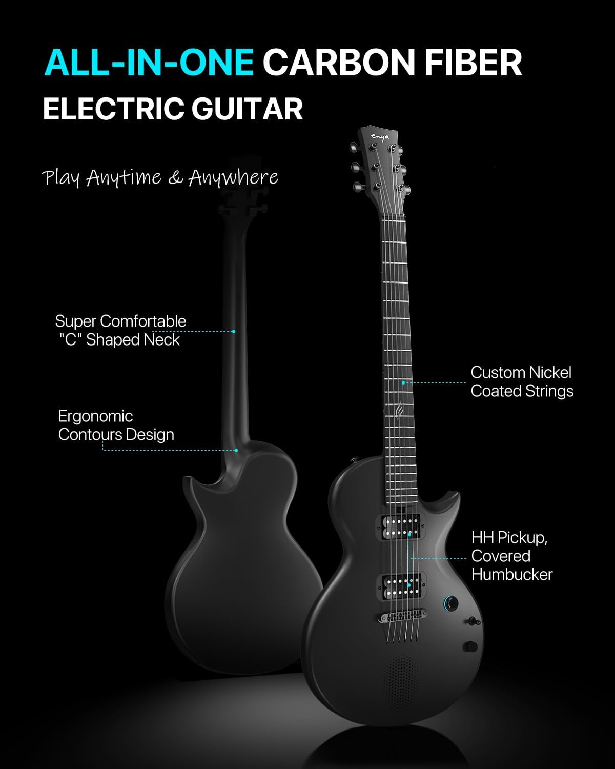 Enya Electric Guitar Nova Go Sonic Smart Electric Carbon Fiber Guitarra with 10W Wireless Speaker, Onboard Presets, All-in-One Portable Rig for Street Performers & Home Studios, 2-Year Warranty