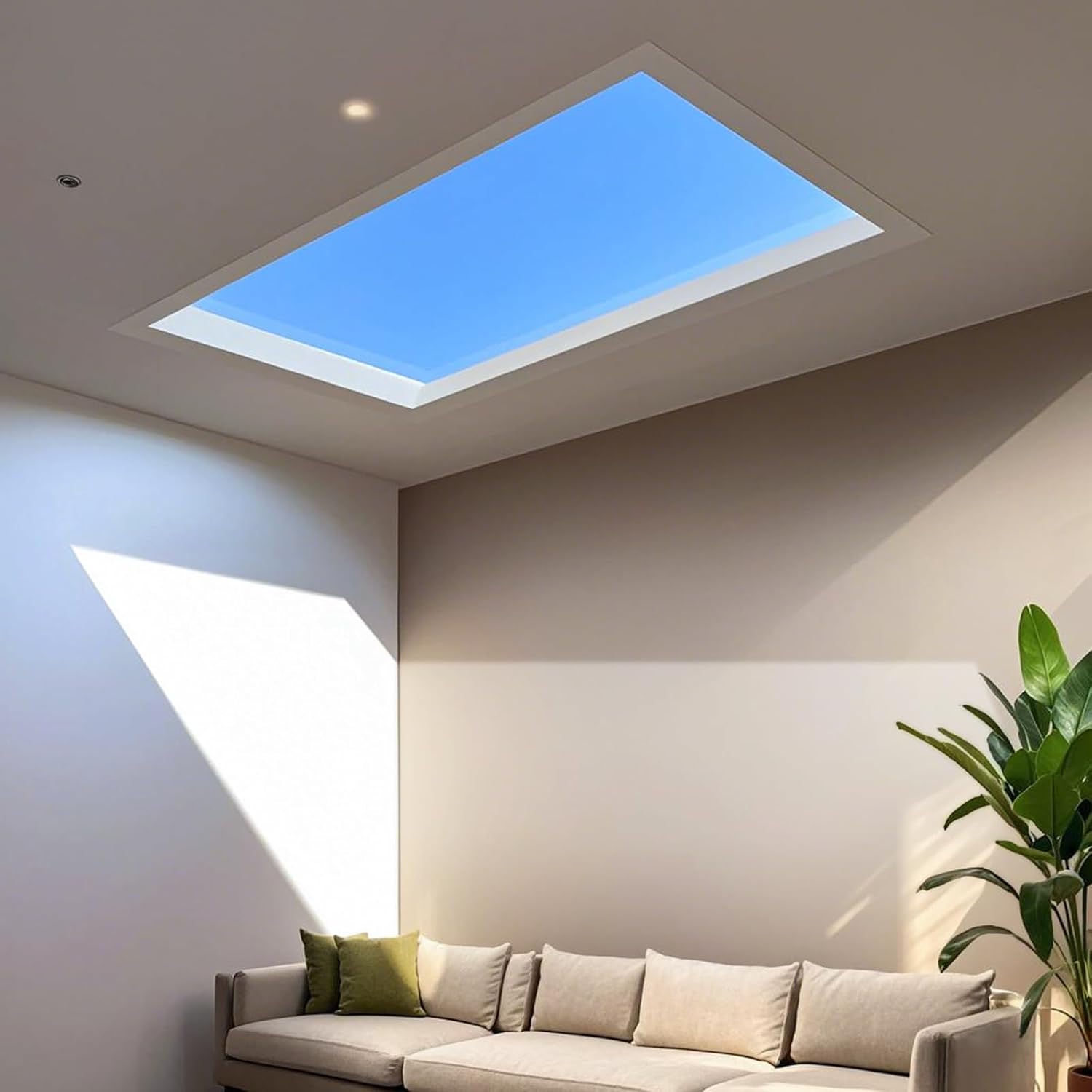 1x1 Ft Smart Blue Sky Light Ceiling Lamp, APP Control and Biological Rhythm Simulate Sunlight Irradiation, Artificial Skylight for Living Room, Bathroom, Office (1x1 Ft)