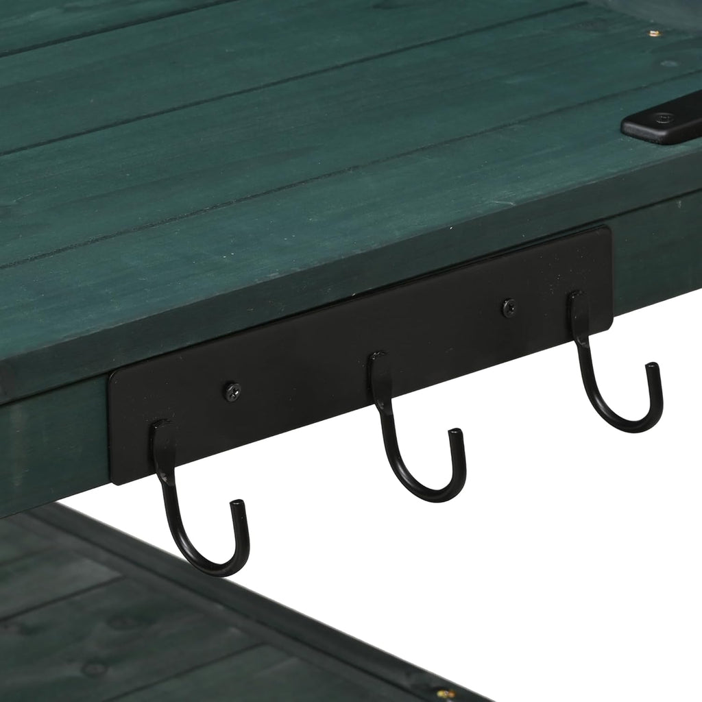 Outdoor Potting Bench Table with Hutch, 50.2' Solid Fir Wood Garden Workstation, Large Countertop, 2 Shelves, 2 Cabinets, for Gardening (Green6, 50.2')