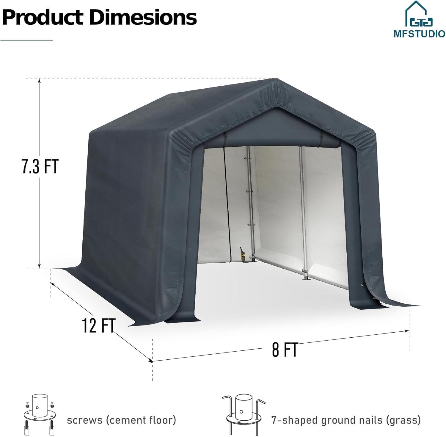 MFSTUDIO Portable Shed Garage, 8x12 Storage Tent Motorcycle Sheds Carport Heavy Duty Canopy with Rolled up Zipper Doors, Outside Utility Shelter Garages Tents for Motorcycles, Bicycles and Tools