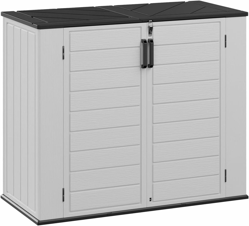Aoxun 41 Cu Ft Outdoor Storage, Waterproof Vertical Resin Shed Outdoor Storage Cabinet for Garbage Bin, Generators & Yard Gear (White)