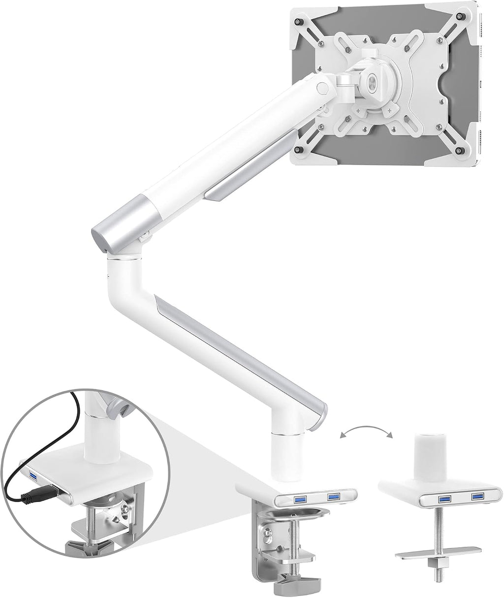 CTA Digital Tablet Arm Clamp Mount for Desks with Anti-Theft Security for iPad 10.2 Series - iPad Air 3 - & iPad Pro 10.5 - White (PAD-SSMAE)