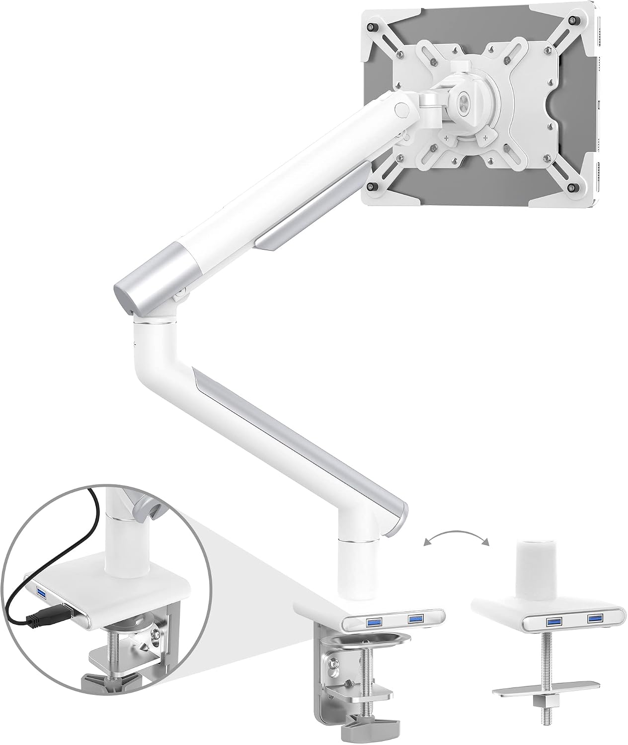 CTA Digital Tablet Arm Clamp Mount for Desks with Anti-Theft Security for iPad 10.2 Series - iPad Air 3 - & iPad Pro 10.5 - White (PAD-SSMAE)
