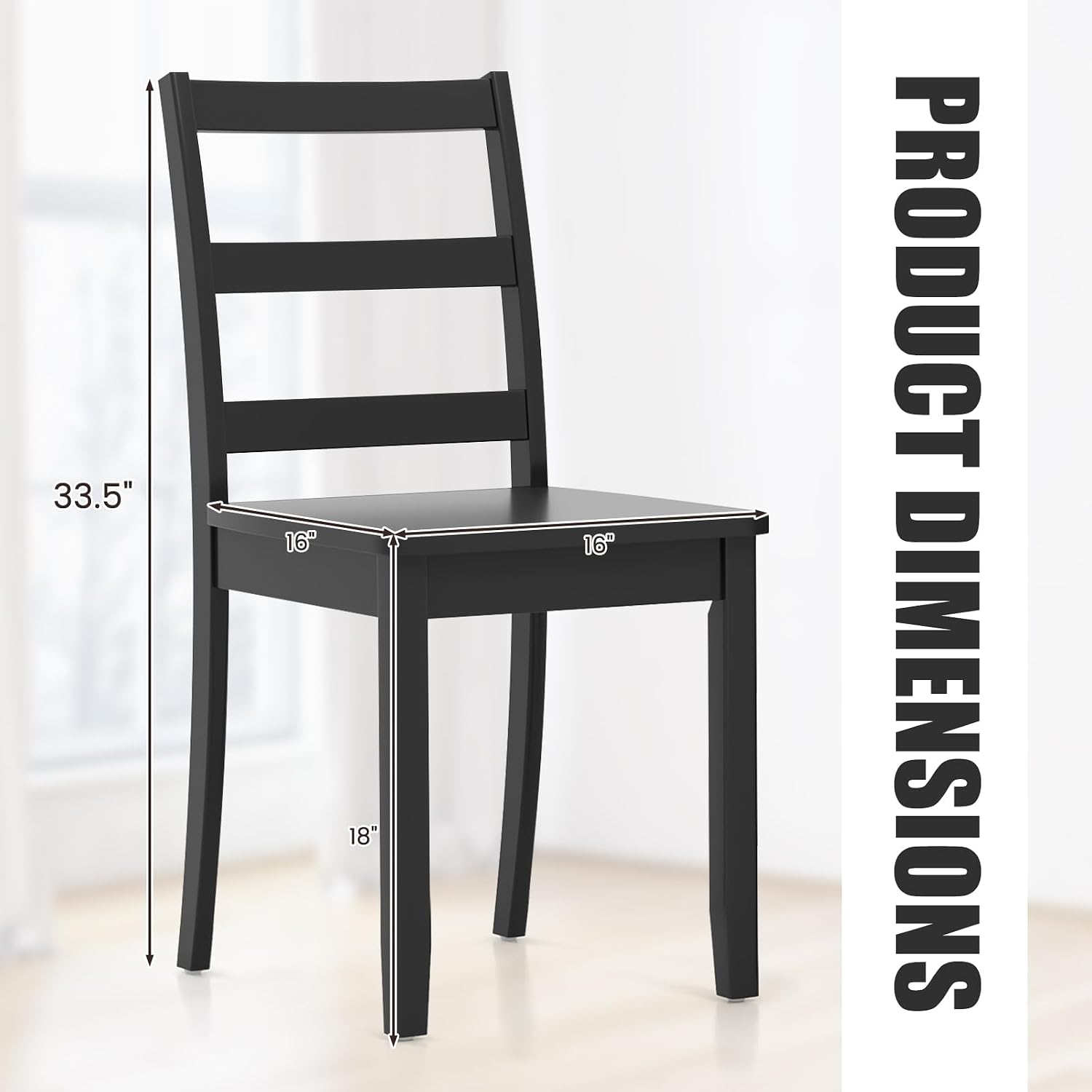GOFLAME Dining Chairs Set of 4, Ladder Back Side Chairs with Solid Rubber Wood Legs & Non-Slip Food Pads, 4-Pack Space-Saving Armless Dining Chairs for Dining Room, Living Room, Restaurant, Black