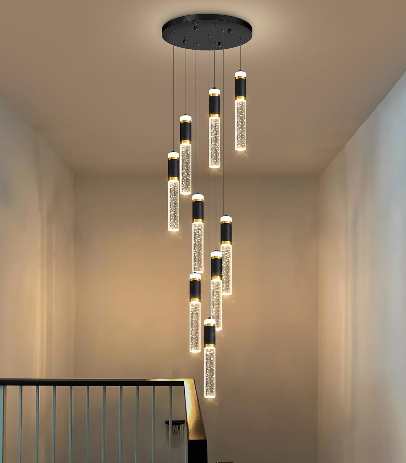 9-Lights Modern Crystal Spiral Chandelier for Staircase High Ceiling Chandeliers Bubble Pendant Lighting Hanging Light Fixture Flush Mount for Foyer Entryway