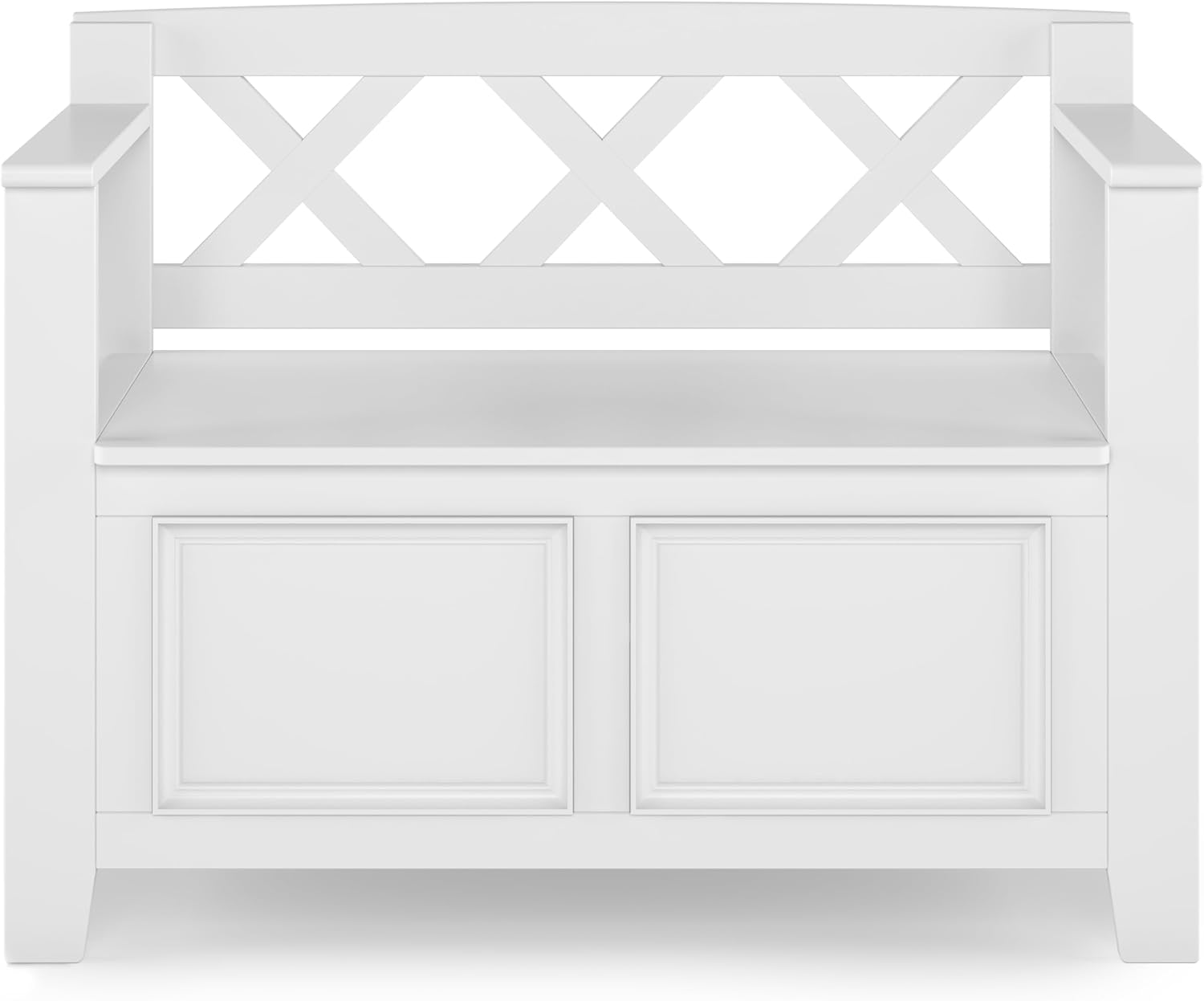 SIMPLIHOME Amherst Entryway Storage Bench - 36 inch Wide Solid Wood Hallway Bench in White, Transitional Bench for Entry or Mudroom with Lift-Up Lid, Storage Compartments and X-Back Detail