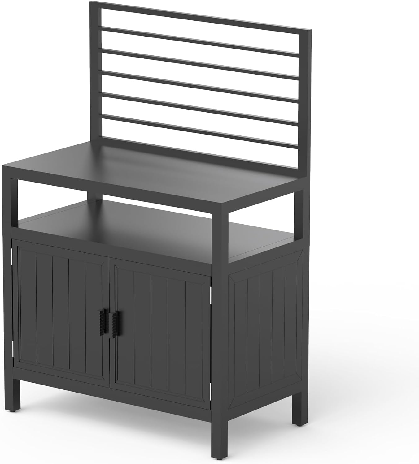 Domi Outdoor Kitchen Island with Storage, Aluminum Kitchen Storage Island with Wall Hanging, Freestanding Grill Storage Cabinet with Protective Cover for BBQ, Deck, Patio, Backyard