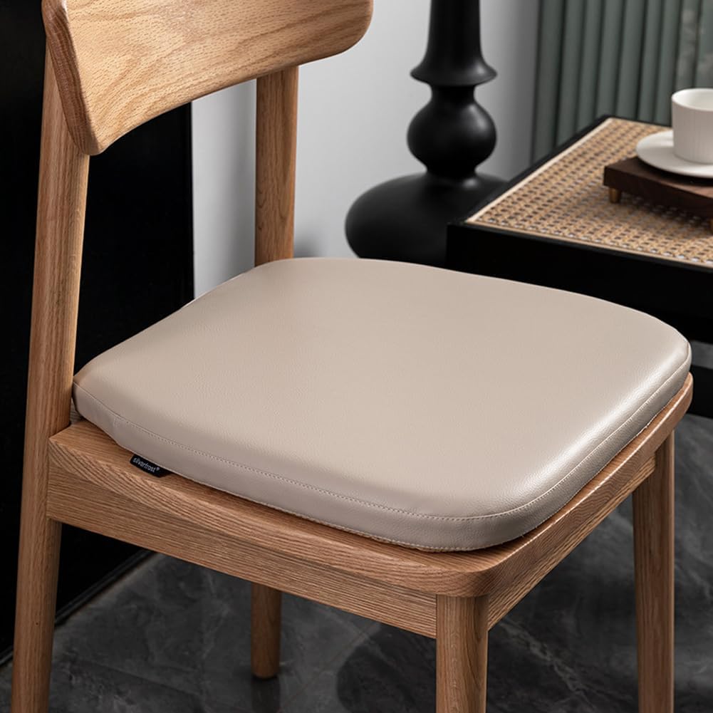 Set of 1/2/4 Memory Foam Dining Chair Cushion PU Leather Seat Cushion,Waterproof Indoor Outdoor Chair Seat Pad Non-Slip U-Shape Seat Cushion with Ties (Beige White,16x17inch - 4pcs)
