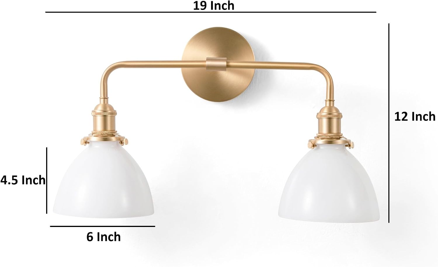 Gold Bathroom Vanity Light, Farmhouse Vintage Vanity Fixture with 2 Light Milk Glass, Brushed Gold Bathroom Light Fixtures (Bulb Included)