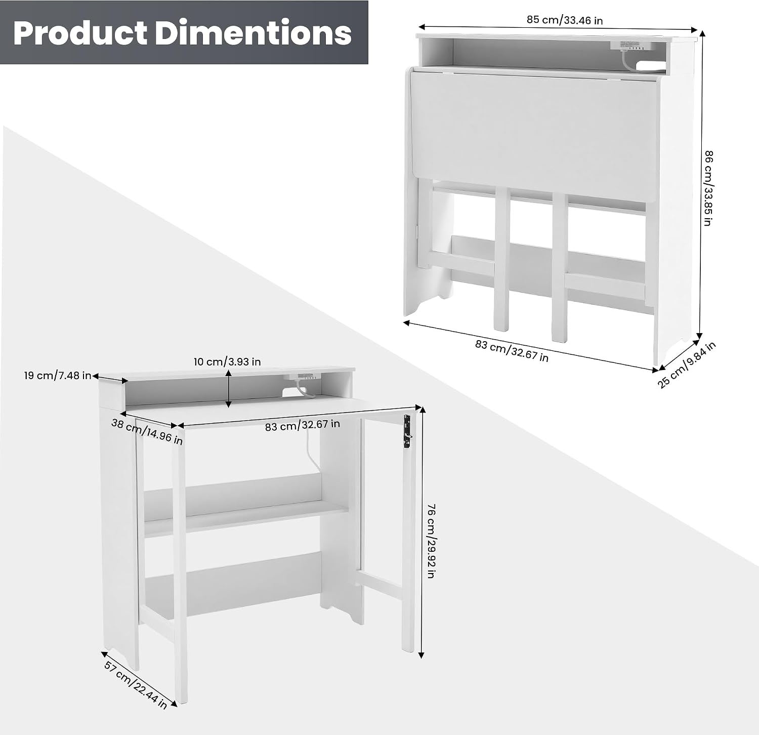 Folding Desk with Charging Station,Fold Out Desk with Monitor Stand,Storage Shelf,Small Foldable Computer Desk for Compact Home Office Spaces (White)