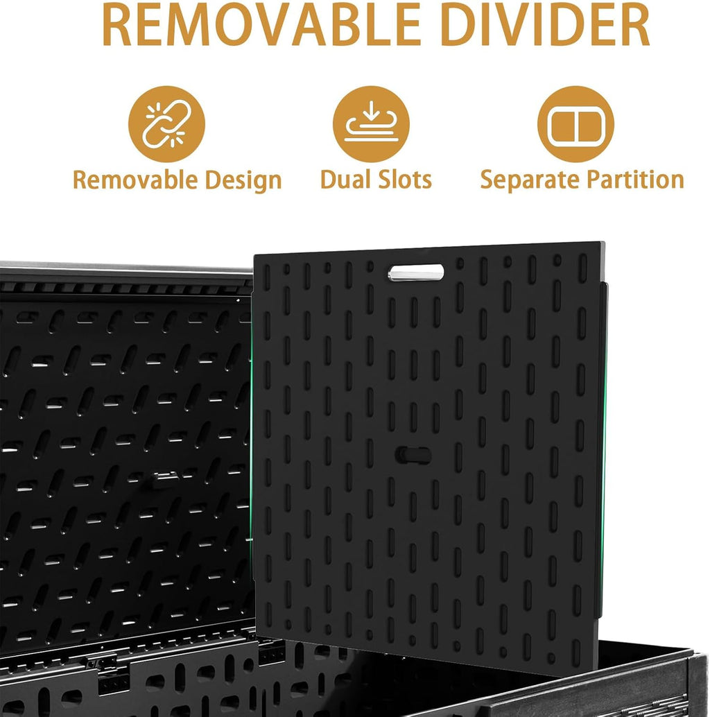 320 Gallon Deck Box Waterproof, Resin Outdoor Storage Box Extra Large Lockable with Divider and Lifter Prevent Water Seeping into from Floor for Patio Cushions