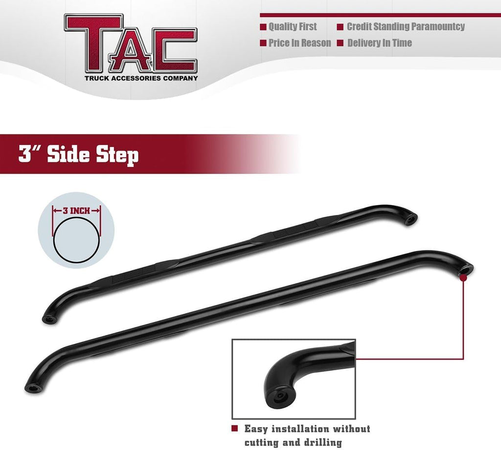 TAC Side Steps Compatible with 2001-2003 Ford F150|2004 F150 Heritage SuperCrew Cab 4 Door Pickup Truck 3' Black Side Bars Nerf Bars Step Rails Running Boards Off Road Exterior Accessories 2 Pieces