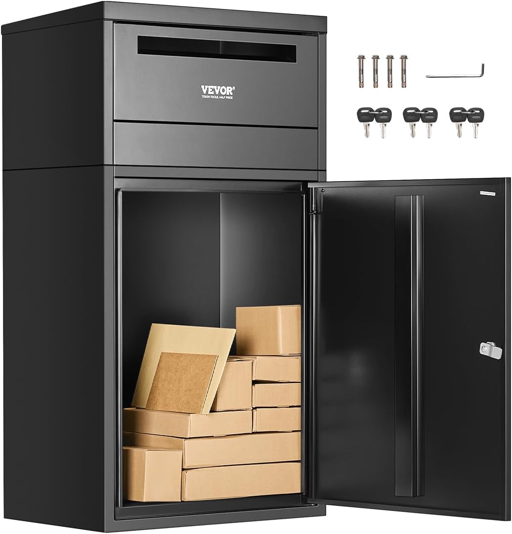 VEVOR Package Delivery Boxes for Outside, 35.8 in Mailbox for Parcel with Lock, Galvanized Steel Package Drop Box with Anti-Theft Design, Weather-Resistant Package Mailbox for Home and Office, Black