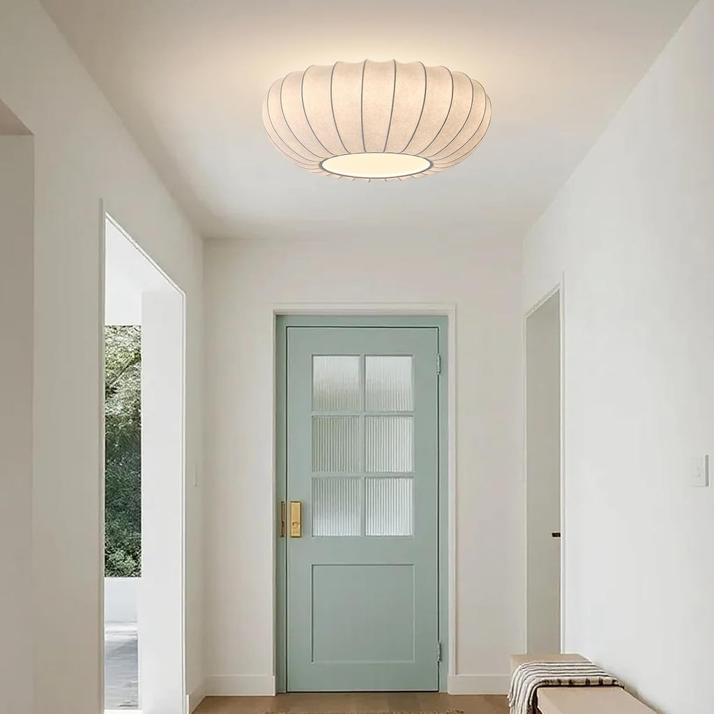 Japanese Silk Flush Mount Ceiling Light 16 Inch White Kitchen Ceiling Lighting Fixtures Vintage Bedroom Ceiling Light Fixtures Mid Century Modern Overhead Lamp
