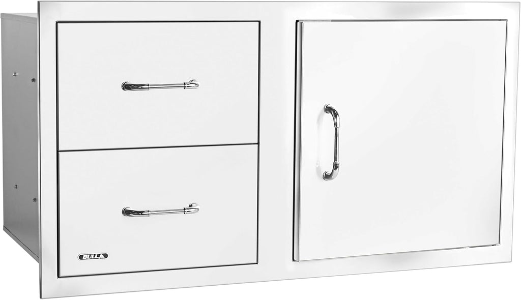Bull Outdoor Products 30' S/S Single Storage Door w/ 2 Drawer Combo w/Reveal, Stainless Steel
