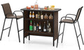 Tangkula 3 Piece Outdoor Bar Set, Patio Bar Height Table & Armchairs with Footrest, Wood Plastic Tabletop & 2-Tier Shelf, Heavy-Duty Metal Barstools & Table Furniture for Backyard, Poolside (Brown)