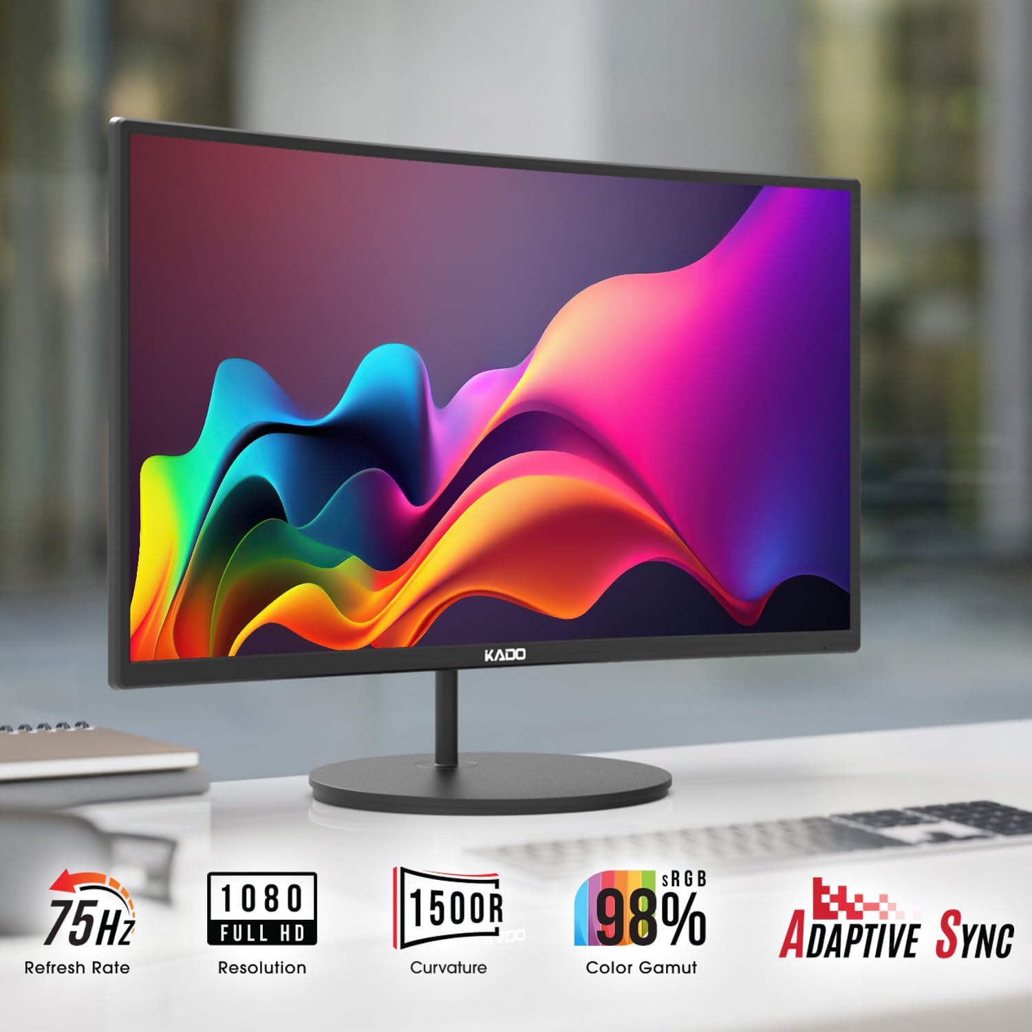 Kado Triple Monitor Setup - 3-Pack 24' Curved 1920x1080 Computer Monitor 1500R 75Hz VESA Mount HDMI Office Gaming Hybrid Built-in Speakers (C24X Trio Series)