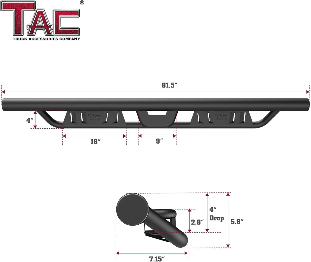 TAC EHD Running Boards Compatible with 2020-2026 Jeep Gladiator JT| Side Steps| Nerf Bars| Step Rails| Rocker Slider| Two-Stair| Pickup Truck Exterior Accessories| 4' Drop| Carbon Steel