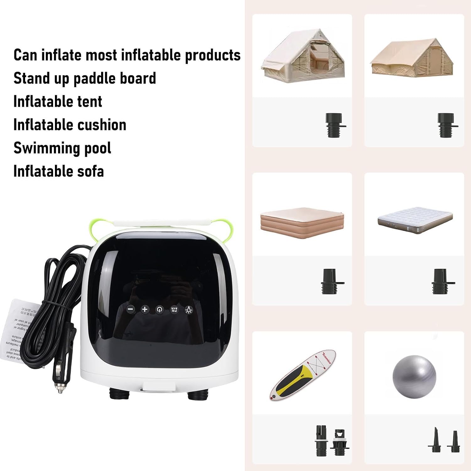 Eujgoov Paddle Board Inflator, Portable Electric Pump for Car Inflatable Stand Up Paddleboard Boats Kayak, Compact with LCD Display, 3700mAh Rechargeable Battery