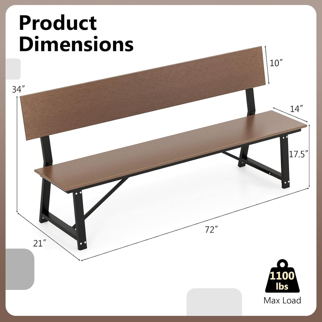 Tangkula 72' Outdoor Bench, Extra Long Patio HDPE Bench for 4 People, 1100 lbs Weight Capacity, Heavy-Duty Patio Picnic Dining Bench for Garden, Porch, Lawn, Backyard & Park