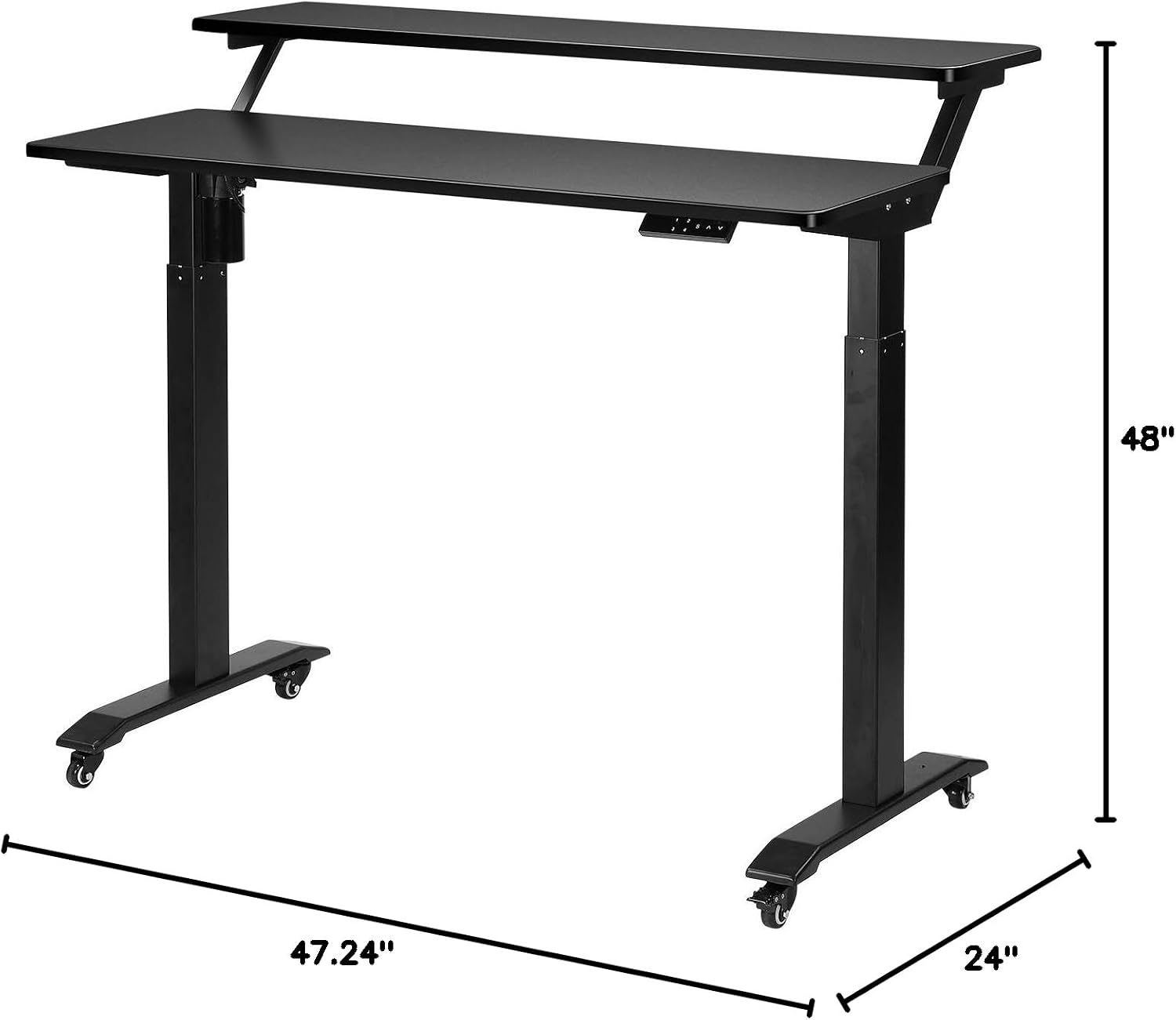 UNICOO Electric Height Adjustable 2-Tier Raising Desk with Wheels, Mobile Standing Desk with Monitor Stand, Ergonomic Adjustable Computer Table, Electric Standing Game Table for Home Office