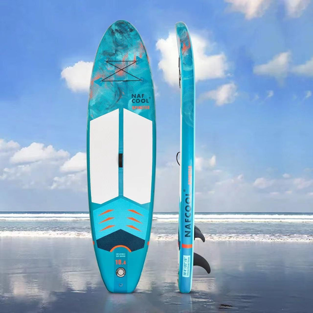 Inflatable Stand Up Paddle Board,10'4'×32'×6' Surfing Standing Paddle Board with SUP Accessories & Backpack, Non-Slip Deck,Removable Fins,Leash,Paddle,Hand Pump for Youth & Adult(Lake Blue)