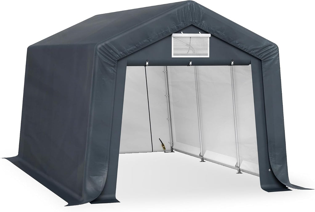 MFSTUDIO 10x15 Portable Carport, Garage Outdoor Portable Storage Shelter Carports with Rolled up Zipper Doors, Garages Sheds Tent for Vehicles, Motorcycle and Outdoor Tools