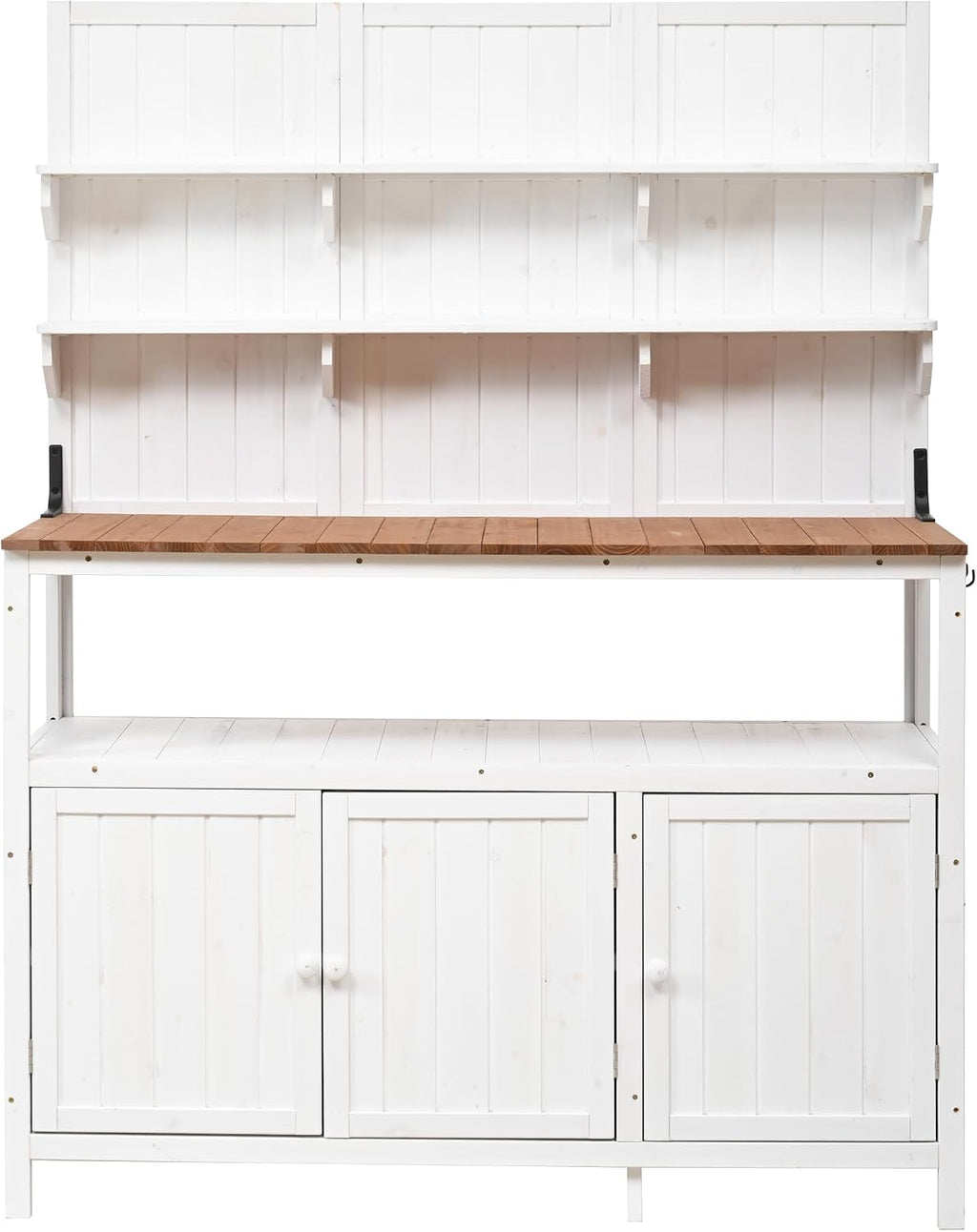 JIVOIT Outdoor Garden Potting Bench Table, 50.2' Solid Fir Wood Garden Workstation Work Bench, Outdoor Planting Table with Hutch, Large Countertop, 2 Shelves, 2 Cabinets, 3 Side Hooks