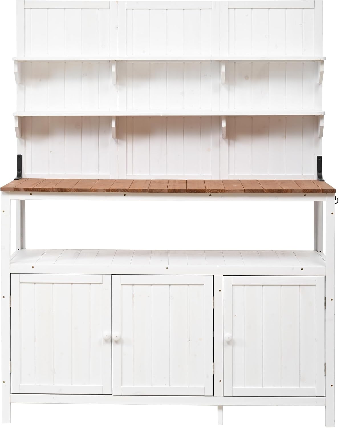Outdoor Potting Bench Table with Hutch, 50.2' Solid Fir Wood Garden Workstation, Large Countertop, 2 Shelves, 2 Cabinets, for Gardening (White6, 50.2')