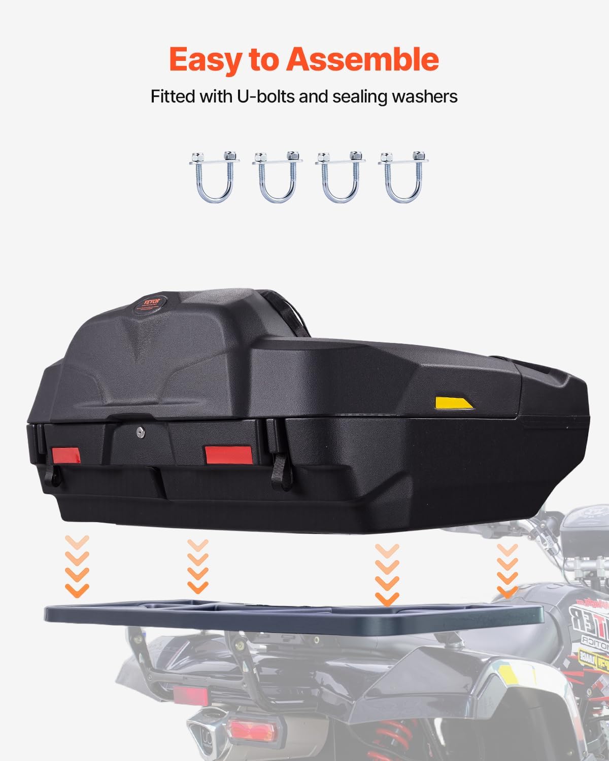 VEVOR ATV Rear Storage Box and Lounger, 95L ATV Cargo Box with Seat & Backrest, Waterproof LLDPE & Lockable Lounger Storage Box Fit Most ATVs with Rear Rack, Compatible with ATV, UTV, Can-Am Vehicles