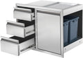 Outdoor Kitchen Drawer Combo Cabinet Stainless Steel Triple Drawers & Trash Drawer with 2 Trash Cans, 28' W x 22' H x 19.5' D Outdoor Kitchen Cabinets for BBQ Grill Station