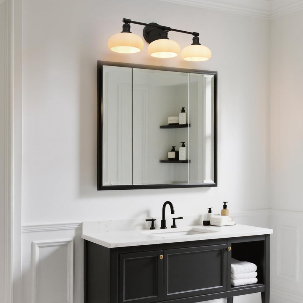 Pathson 3-Lights Milky Bathroom Wall Sconces, Hardwired Triple Head Glass Wall Vanity Light Fixtures, Vintage Wall Lamps Home Decor for Mirror Living Room, E26 Bulb Base