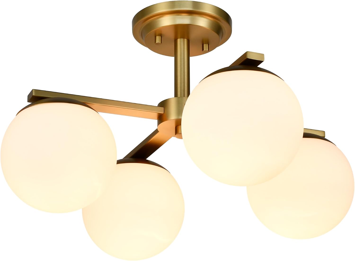 Aged Brass Semi Flush Mount Ceiling Light, 4-Ligh Modern Kitchen Lighting Fixtures with Globe Glass Shade, Hallway Light Fixtures Ceiling Mount for Dining Room, Living Room, Bedroom, Foyer