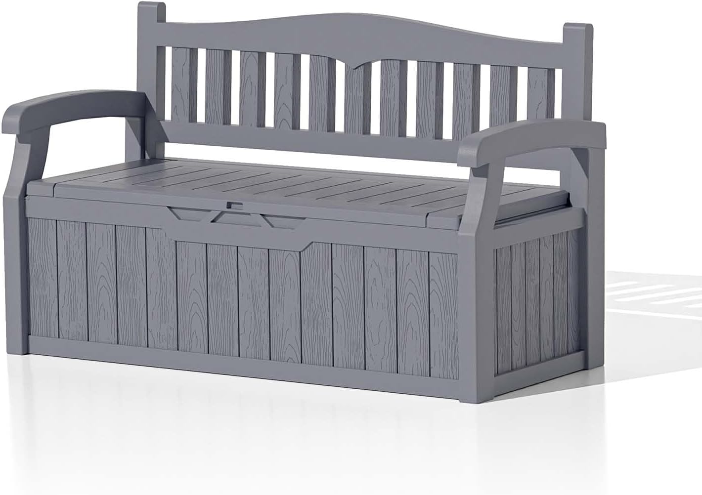Patiowell 75 Gallon Plastic Storage Bench, Water-Resistant Deck Box for Patio Furniture, Garden Tools, Pool Storage and Outdoor Cushions, Grey