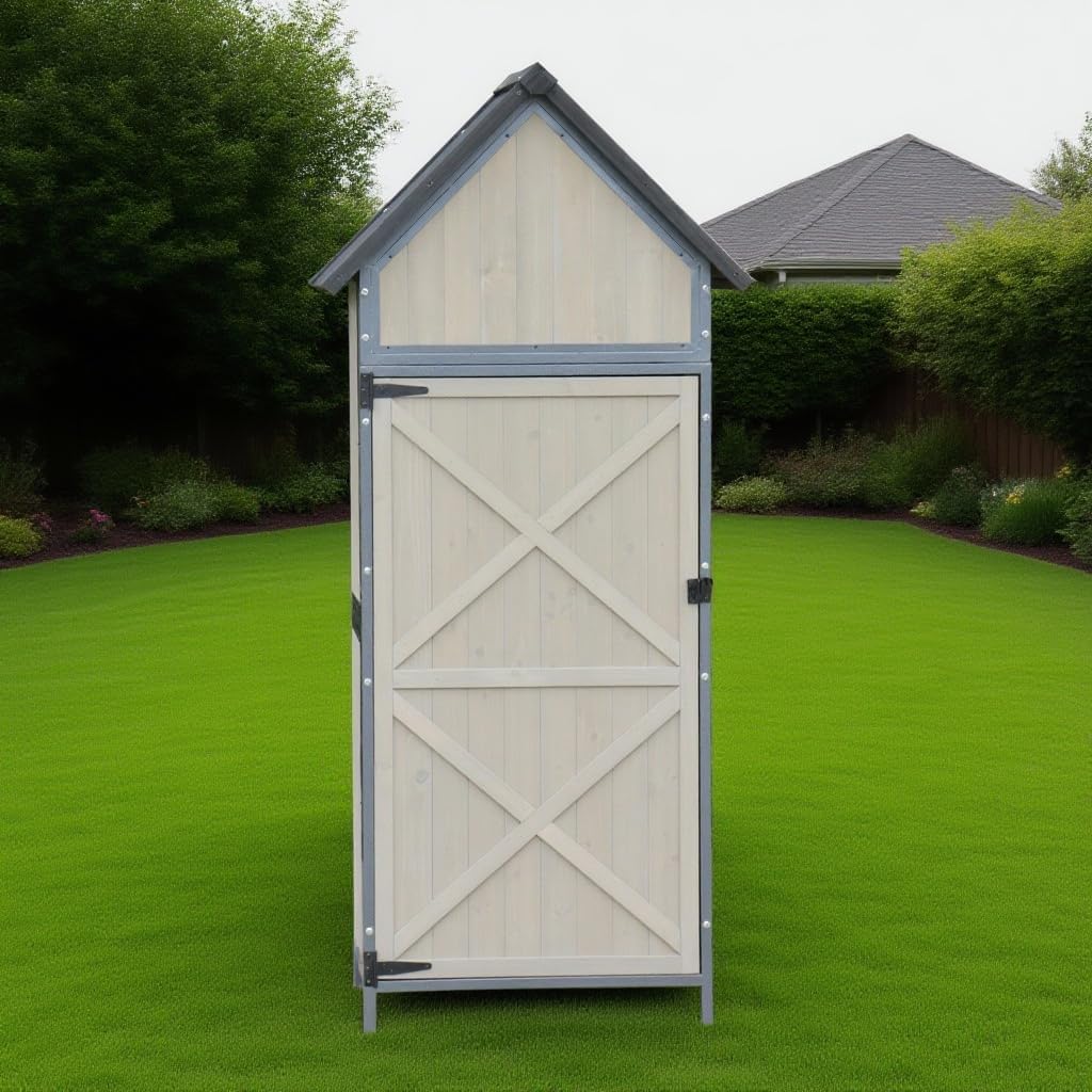 Outdoor Storage Sheds,Wooden Garden Shed with Metal Frame Structure and Adjustable Shelves,Large Capacity Storage Tool Cabinet Box for Backyard Garden Patio Lawn