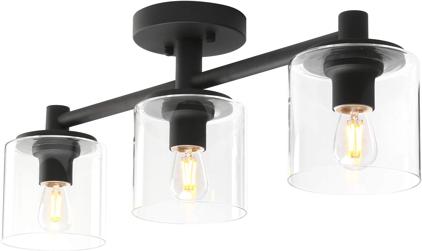 Pathson 3-Light Semi Flush Mount Ceiling Light, Industrial Pendant Lighting Fixture with Glass Shade, Ceiling Chandelier Lamp for Hallway Loft Kitchen Bar